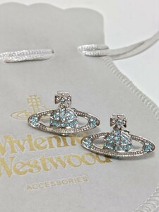 1円スタート【新品同様/袋付】Vivienne Westwood　ヴィヴィアンウエストウッド　ピアス　オーブ　シルバー/ブルー系