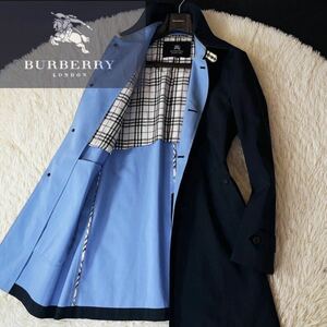 M10【爽やかスカイブルー】定価12万●美品　BURBERRY BLACK LABEL●Tシャツコーデ●高級トレンチジャケットコート バーバリーコート メンズ