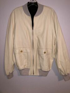 Ivory Soft Genuine Lamb Skin Leather Jacket Bomber Style Dressy Sz M 50 Silk 海外 即決