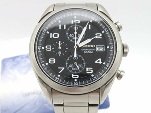 1円◆稼働◆ セイコー クロノグラフ ブラック クオーツ メンズ 腕時計 保 O160