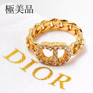 【美品】ディオール dior CD リング 指輪 ゴールド レディース SB44 ラインストーン アクセサリー ジュエリー