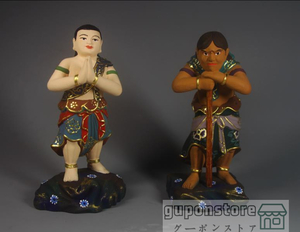 極上質 不動明王二童子像 貴重品 クスノキ 精密細工 木雕 仏教美術 仏師で仕上げ品
