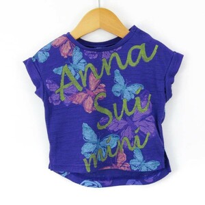 アナスイミニ 半袖Tシャツ 蝶々 ロゴプリント トップス 女の子用 80サイズ 青紫 ベビー 子供服 ANNA SUI mini