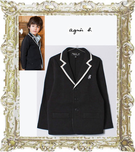 送料無料◆即決★美品★定価2.2万円 agns b. ENFANT アニエスベーJ630 E VESTE 黒 キッズ トカゲ刺繍 コットンジャケット 10ANS 130-140㎝