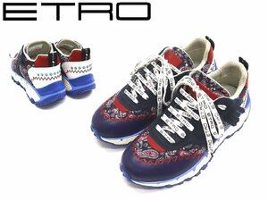 13万新品◆42=27cm【ETRO】青エトロ ターコイズスタッズ付きフリンジスニーカー1円