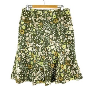 キース KEITH スカート マーメイドスカート 花柄 フラワー コットン リネン 綿麻 ひざ丈 3L 緑 くすみグリーン マルチカラー 大きいサイズ