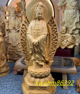 極上彫 木彫仏像 持珠観音菩薩 観音菩薩 立像 仏教工芸 彫刻 置物