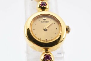美品 セイコー 1E20-0420 ラウンド ゴールド クォーツ レディース 腕時計 SEIKO