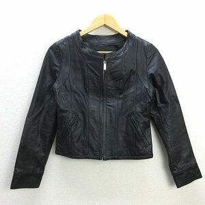 s■ビッキー/VICKY ノーカラー レザージャケット JKT【2】黒/LADIES/210【中古】