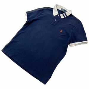 POLO RALPH LAUREN ☆ 半袖 ポロシャツ ネイビー ホワイト レディース 細身 カスタムフィット LL 春夏 着まわし ポロラルフローレン■BM120