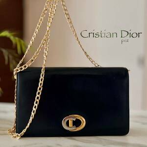 正規品 Cristian Dior ディオール ショルダーバッグ＊レディース ネイビー 紺 牛革 本革 肩掛け 斜め掛け CD ヴィンテージ 