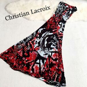 3点送料無料☆Christian Lacroix　クリスチャンラクロワ　ジャージーストレッチ　ストーン付き　ドレス　ワンピース　マキシ　高級　Ｌ