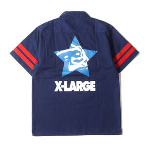 X-LARGE エクストララージ シャツ サイズ:M スター ゴリラロゴ 半袖 ワークシャツ ネイビー 紺 トップス カジュアルシャツ ストリート