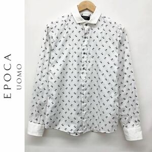 EPOCA UOMO エポカウォモ メンズ 長袖 シャツ コットン100花 刺繍 総柄 ホワイト 白 サイズ44 S相当 紳士