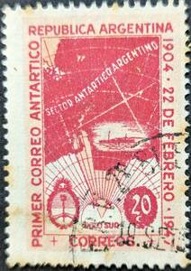 【外国切手】 アルゼンチン 1947年05月25日 発行 アルゼンチン・アンタルティック・ポスト43周年記念 消印付き