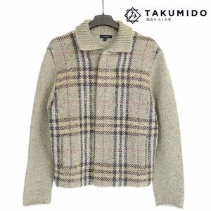 バーバリー BURBERRY ニットジャケット チェック メンズ サイズM グレー系 中古AB 275702