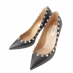 【ヴァレンティノ】Valentino レザー ロックスタッズ ポインテッドトゥ ピンヒール パンプス ブラック 37【中古】205025