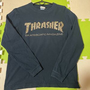 THRASHER スラッシャー プリントロゴ 長袖Tシャツ S〜M相当 ロンT 長袖カットソー ブラック