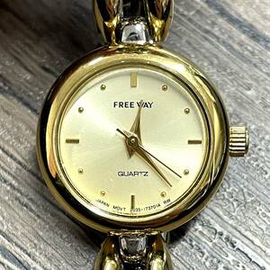 【電池切れ】CITIZEN シチズン FREE WAY フリーウェイクォーツ 腕時計 ゴールド文字盤 ラウンド コンビ レディース 2035-1737A