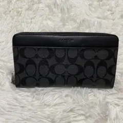 美品 COACH コーチ ラウンドファスナー 長財布 ブラック 本革 ジッピー