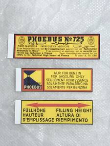 ホエーブス Phoebus 725用デカール リプロ品 3枚組 レストア用のシールタイプ