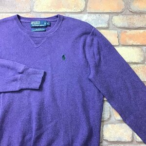 SD6-780★格安!!訳あり★USA古着★【Polo by Ralph Lauren ポロラルフローレン】Vガゼット付き ハイゲージニット セーター【メンズ S】紫