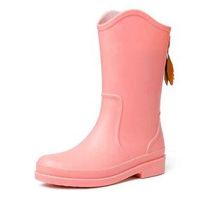 レインブーツ 長靴 防水 ノンスリップ 耐摩耗性 雨靴 農作業 園芸 ミドル丈 24cm ピンク