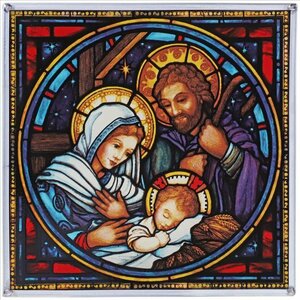 聖家族のキリスト降誕 宗教アートガラスパネル キリストの誕生の平和と栄光を祝うアートガラス工芸 書斎 贈り物 輸入品