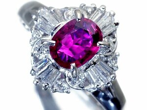 1円～【ジュエリー極】妖艶ピンキッシュレッド煌く！良質天然ルビー0.67ct＆ダイヤモンド0.30ct 高級Pt900リング k8430vv【送料無料】