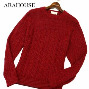 ABAHOUSE アバハウス 秋冬 クルーネック ケーブル ニット セーター Sz.48　メンズ 赤　C3T09335_A#K