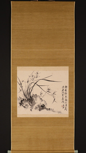【夢】 方洛 『 蘭図 』 中国画 子易 台湾 清代後期 唐画 紙本　掛軸　模写