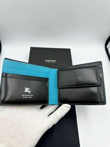 極美品　バーバリー　ブラックレーベル　二つ折り財布　ブラック　ブルー　小銭入れ付き　メンズ　カードケース　コインケース
