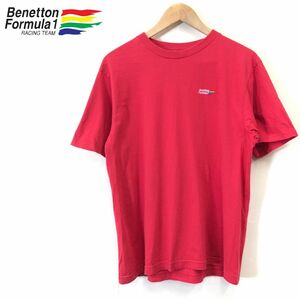 G287-F-N◆ Benetton Formula 1 ベネトンフォーミュラワン 半袖Tシャツ カットソー ロゴ刺繍 ◆ sizeM コットン100 レッド 古着 メンズ