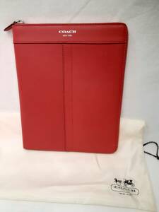 【中古】☆美品☆ COACH コーチ ipad タブレット ケース レザー オレンジ ／ アイパッド タブレット カバー 保存袋付き 【6963】