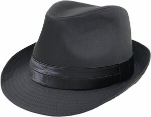 大きいサイズ帽子約61cm 中折れハット 中折れ帽子★ブラック/ブラック★新品