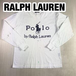 RALPH LAUREN ラルフローレン 長袖Tシャツ ホワイト ペンキ