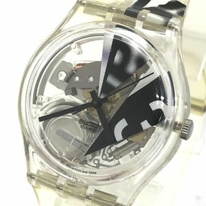 美品 Swatch スウォッチ Con-Fusion 腕時計 GK222 クオーツ コレクション おしゃれ イエロー スケルトン クリア 電池交換済 動作確認済