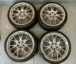 【中古】RAYS HOMURA 2×7 19インチ 8J-19 +48 PCD112-5H レイズ ホムラ ホイール＆タイヤ4本セット VW AUDI MINI他　ジャンク品