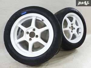 ●社外 15インチ 6.5J ＋38 4H 4穴 PCD100 白 ホワイト系 ホイール 2本セット タイヤ付 EK4 EG6 シビック DC2 インテグラ ロードスター