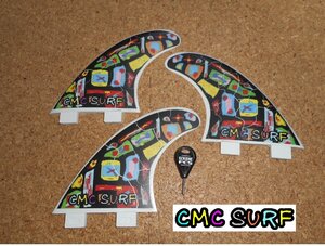 送料無料▲CMC SURF オリジナルプリント　FCS M-5 TRI FIN SET　白ベースセット 新品