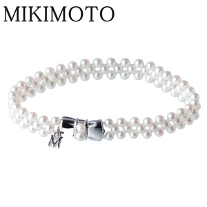 ミキモト 美品 ベビーパール ブレスレット 3連 レース編み アコヤパール3.0mm～3.5mm K18WG/SV 18cm 箱 MIKIMOTO【14559】