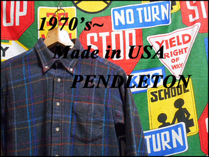 ★XS相当の小さめサイズ★Made in USA製アメリカ製ペンドルトンPENDLETONビンテージボタンダウンウールシャツチェック70s70年代B/Dシャツ