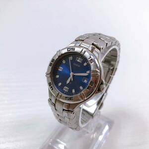 144【中古】GUESS 5ATM STEEL P206GL ゲス スティール レディース腕時計 シルバー 文字盤ブルー アナログ クロノグラフ 動作未確認 現状品