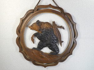 木彫り　熊　レリーフ　ガラス目　ビンテージ　クマ