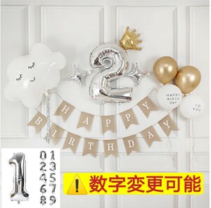 誕生日HappyBirthdayガーランド飾りセット(ナンバーバルーン1枚付き)※※※購入後、必ず、必要なナンバー(0~9）を教えてください(1枚だけ）