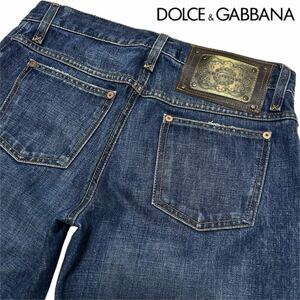 極美品●DOLCE&GABBANA ドルチェ&ガッバーナ ロゴプレート デニム ジーンズ ジーパン パンツ インディゴ S〜M相当 メンズ レディース