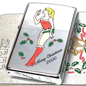 ZIPPO 一点物 ウィンディ クリスマスレディ サンタ おしゃれ 2000年製 絶版 ジッポ ライター レア X’mas 珍しい 女性 かわいい Windy