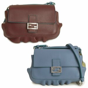 （未使用　展示品）フェンディ FENDI ダブルマイクロバゲット 2way ハンドバッグ 斜め掛け カーフスキン レザー ブルー ボルドー 8M0371