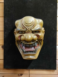 能面　獅子口　能面師坂入徳次郎作　額、桐箱付　木彫り　古典芸能 伝統芸能 神楽面