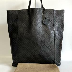 【美品】BOTTEGA VENETA ボッテガヴェネタ イントレッチオ ミラージュ イントレチャート トートバッグ ハンドバッグ ビジネス 黒 A4 レザー